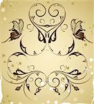 Collect flower border on grunge background with butterfly, element for design, vector illustration