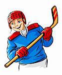 smiling vector boy character playing hockey sport game