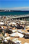 View on the beach from Croisette promenade in Cannes, France