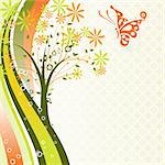 Decorative tree, floral background, vector illustration