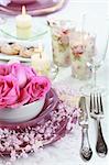 Festive table setting for wedding or other event