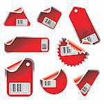 red vector tag and sticker set with bar codes