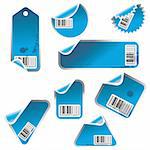 blue vector tag and sticker set with bar codes