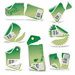 green vector tag and sticker set with bar codes