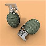 a 3d rendering of two grenades on an orange background