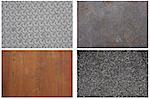 Texture Series - Set of 4, diamond plate aluminum, steel sheet, wooden floor, stone gravel.