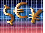 Multiple currency symbols yen euro usd over financial chart diagram