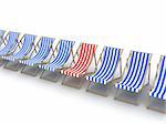 3d rendered illustration of some deck chairs in a line