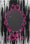 Black and pink vector illustration of an abstract floral frame