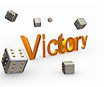 The picture with the image of several playing cubes at which on all sides on six spots, they fall on a plane on which stands a word "Victory".