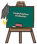 easel chalkboard with graduation cap - congratulations graduates