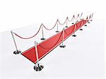 3d rendered illustration of a red carpet with silver metal barriers