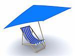 3d rendered illustration of a deck chair under a sunshade