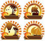 Summer holiday icons: balloon, vessel, island and palm trees
