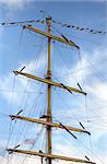 Jury masts and rope of sailing ship