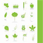 Vector - Green plants, leaves, trees icon symbol set.