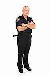 Handsome middle-aged police officer.  Full body isolated on white.