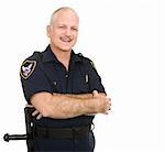 Friendly smiling police officer.  Waist up view isolated on white.
