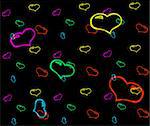 yellow, pink, blue and red hearts, white background