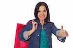 attractive woman with shopping bags on white background