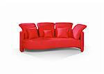Red stylish sofa on the white floor