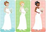 Pregnant bride in her wedding dress with bouquet - in three color variations...