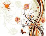 Flower background with butterfly and wave pattern, element for design, vector illustration