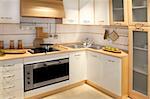 Modern wooden kitchen counter with big cabinet