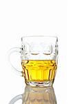 A beer mug reflected on white background. Path included