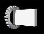 gear and blank box on black background - 3d illustration