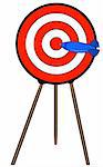 dart hitting bullseye on target on a stand