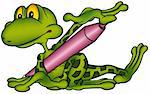 Frog and Marker - colored cartoon illustration as vector