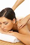 Portrait of Fresh and Beautiful brunette woman taking massage