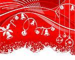Christmas background with snowflakes, bell, cake, candy and wave pattern, element for design, vector illustration