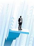 Businessman standing on a large climbing graph, conceptual business illustration.