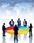Businesspeople standing next to a large graph, conceptual business illustration.
