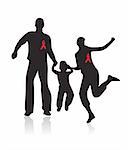 happy family with aids awareness red ribbon