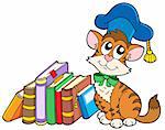 Cat teacher with books - vector illustration.