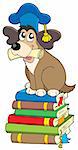 Dog teacher on pile of books - vector illustration.