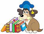 Dog teacher with books - vector illustration.
