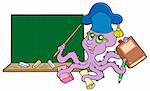 Octopus teacher with blackboard - vector illustration.