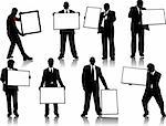 Office people silhouettes with board for advertisement