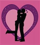 young couple in love on purple background