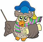 Owl teacher with parchment - vector illustration.