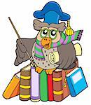 Owl teacher with parchment and books - vector illustration.