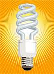 Vector illustration of a CFL (compact fluorescent lamp), with radiating light beams.