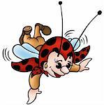 Flying Ladybug - cartoon illustration as vector