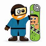 Love My Board. Boy With Snowboard. Isolated on white version. Cartoon Sport Series.