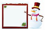 Snowman Pointing On The Blank Board. Christmas Series.