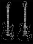 Vector isolated image of electric guitars on black background.